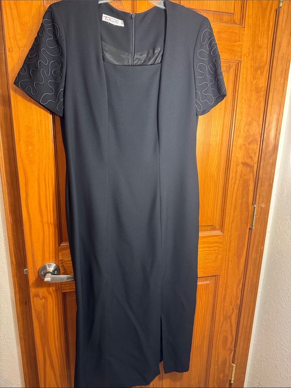 Talbots Black Midi Dress with Embroidered Short Sleeves Vintage